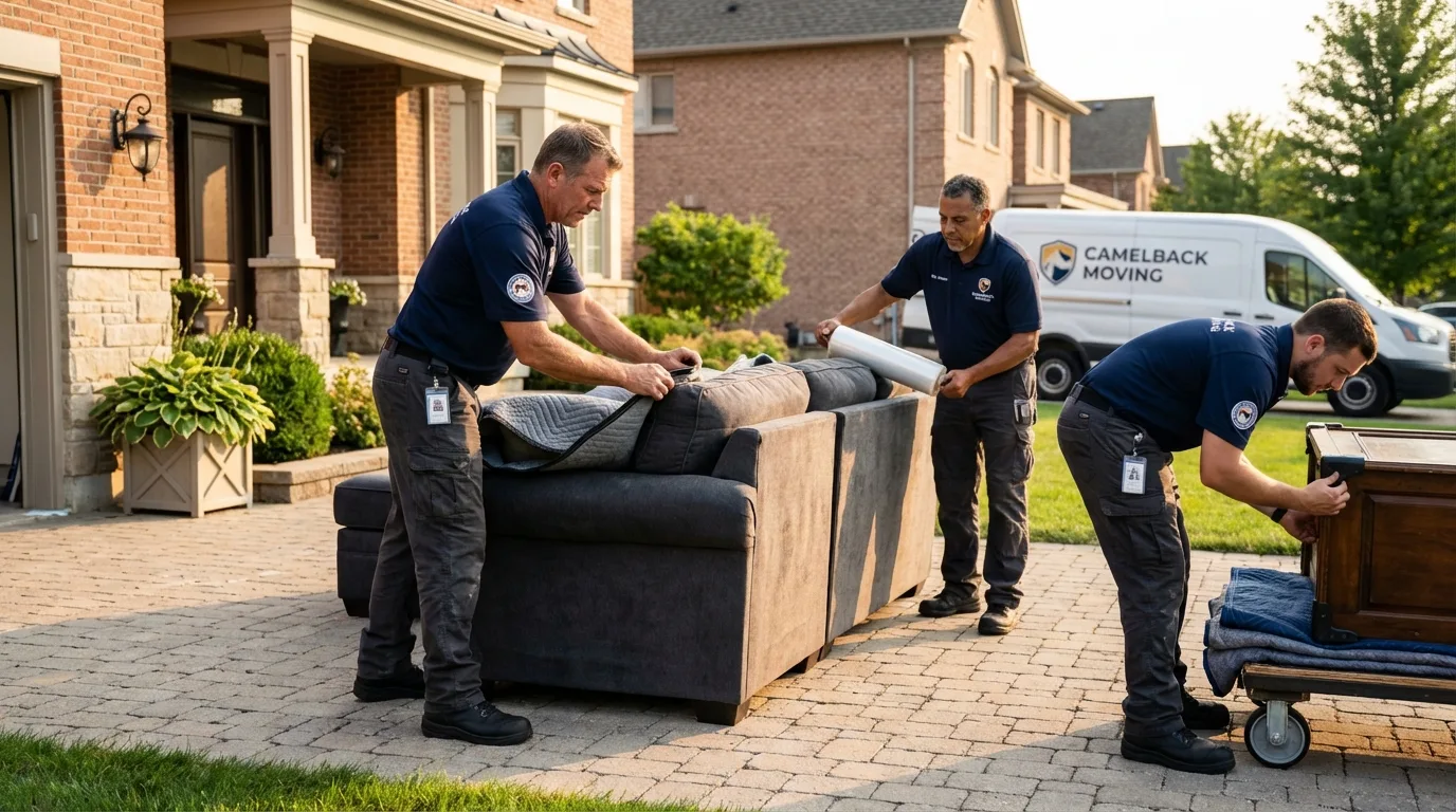 Large estate moving crew wrapping furniture in Weatherford, TX