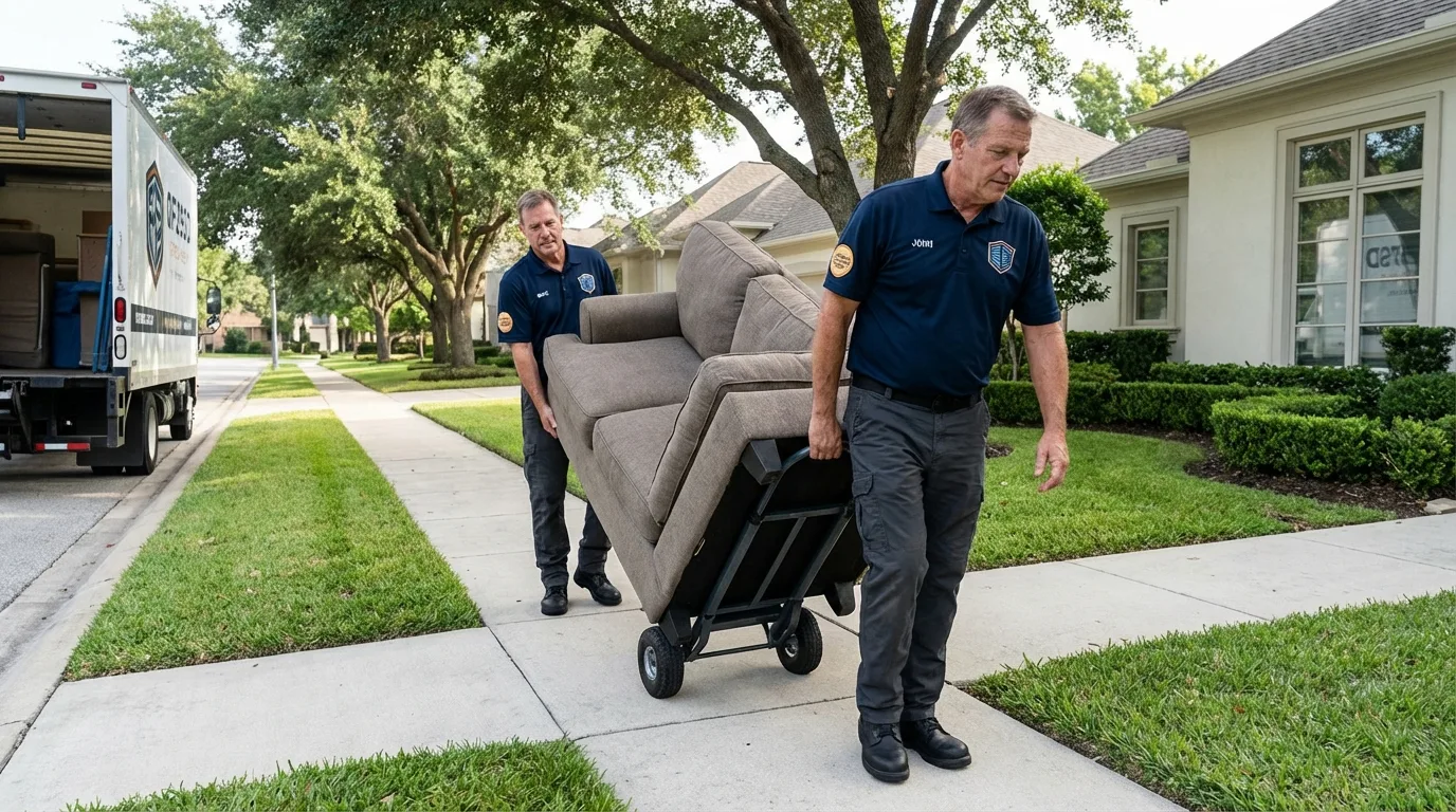 Local residential moving crew loading furniture in Weatherford, TX