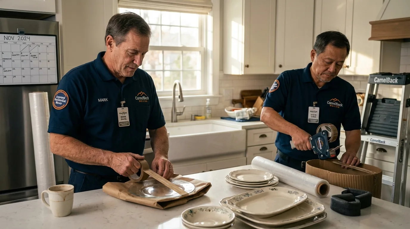 Professional crew packing kitchen dishware in Weatherford, TX